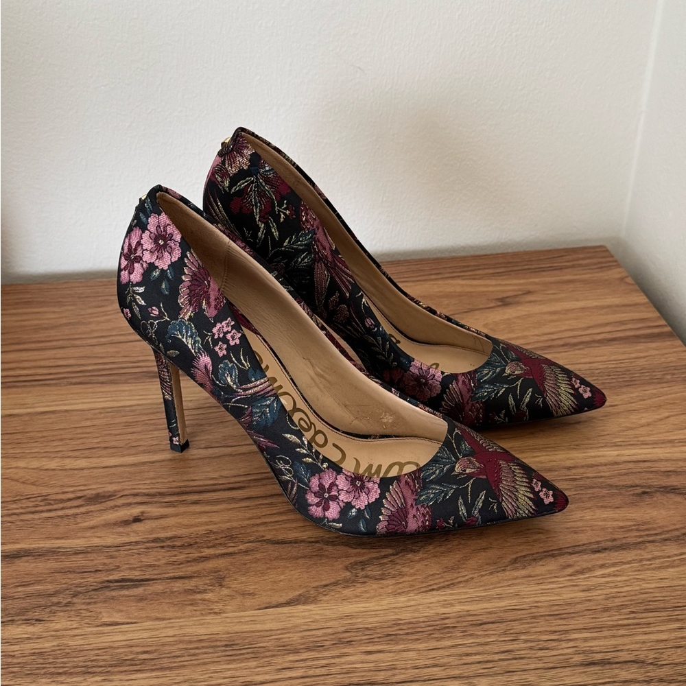Sam Edelman Floral Black and Burgundy Heels